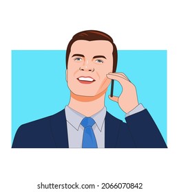 Man wearing a suit and taking a call from his client. Businessman worker. vector image