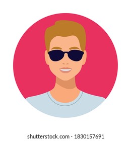 man wearing sunglasses avatar character isolated icon vector illustration design