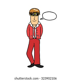 man wearing sunglasses with speech bubble