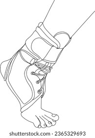 Man Wearing Supportive Ankle Cast Brace - One Line Cartoon Sketch, Ankle Cast Brace Drawing Clip Art, Foot Orthosis Sketch Illustration