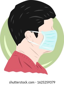 Man wearing surgical mask to prevent virus or disease, icon or logo vector image with various color 