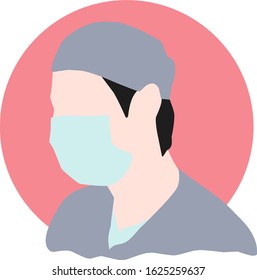 Man wearing surgical mask to prevent virus or disease, icon or logo vector image with various color 