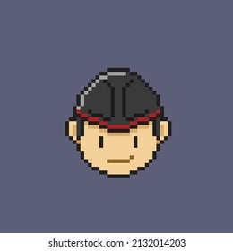 a man wearing traditional cap in pixel style