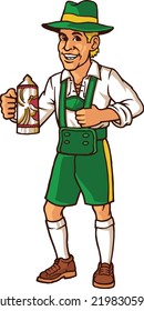 Man Wearing Traditional German Costume Carrying Beer Celebrating Oktoberfest