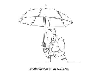 A man wearing an umbrella. Umbrella one-line drawing