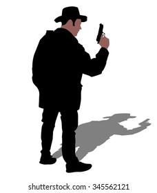 Man wearing vintage hat with two guns, vector 