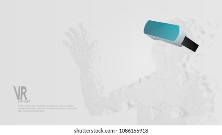 Man Wearing Virtual Reality Glasses. Abstract VR Advertising Template. EPS10 Vector