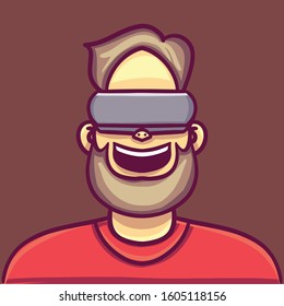 Man wearing virtual reality glasses. Amazing experience in abstract vr world. Vector illustration
