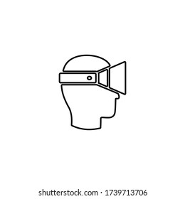 Hombre con un icono de gafas de realidad virtual. Signo de auriculares VR. Videojuegos VR, ilustración de entretenimiento para un concepto perfecto de web y móvil.