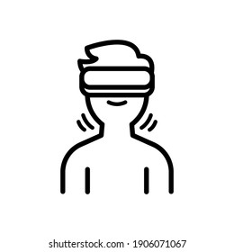 A Man wearing Virtual Reality Glasses and Look up, Outline icon, Vector and Illustration.