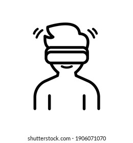 A Man wearing Virtual Reality Glasses and Look down, Outline icon, Vector and Illustration.
