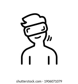 A Man wearing Virtual Reality Glasses and Looking tilted to the right, Outline icon, Vector and Illustration.