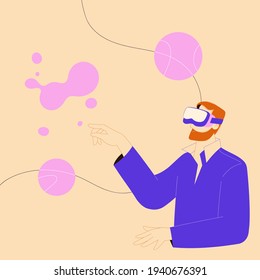 Man wearing virtual reality glasses. Future and VR technology concept, vector illustration 