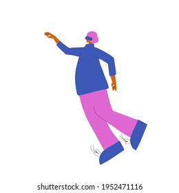 Man wearing virtual reality glasses isolated on white background. Male character with vr headset. Vector flat color illustration.