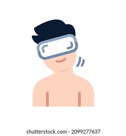 Ein Mann mit Virtual Reality Brille und Blick nach rechts geneigt, Symbol, Vektorgrafik, Illustration.