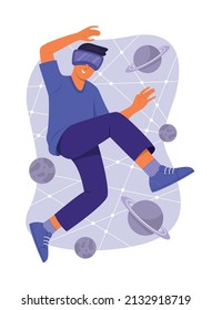 Man Wearing the Virtual Reality Glasses and Enjoy to Watching the Cosmic Simulation.