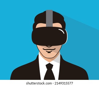 Hombre con gafas de realidad virtual. vista frontal, juegos de juego, ilustración vectorial