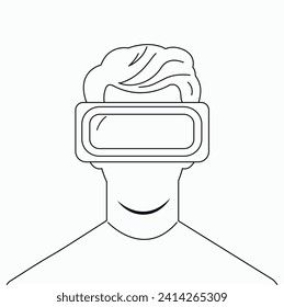 Man wearing virtual reality glasses, modern augmented reality technology, flat vector illustration. Device for remote communication between people.Black and white