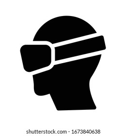 Hombre usando gafas de realidad virtual.  Icono plano de glifo vector 