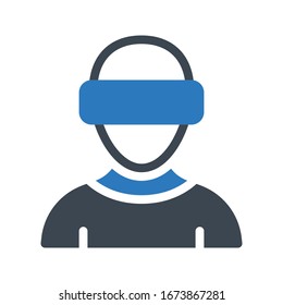 Hombre con la realidad virtual gafas vectorial glifo icono plano.
