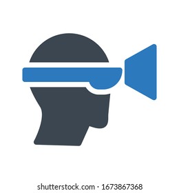 Hombre con la realidad virtual gafas vectorial glifo icono plano.