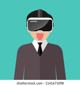 Man wearing virtual reality headset. Vector illustration
