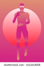 Man wearing virtual reality headset, consept of futuristic immersive and interactive education or gaming.