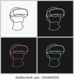 Man wearing virtual reality headset vector stock, VR headset vector line art
