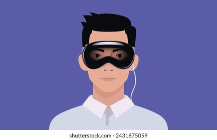 A man wearing a Virtual Reality Headset, Technology AR and VR, Vector Illustration