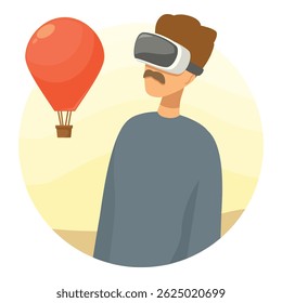 Man wearing virtual reality headset experiencing hot air balloon ride