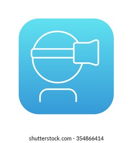 Man wearing virtual reality headset line icon for web, mobile and infographics. Vector white icon on the blue gradient square with rounded corners isolated on white background.