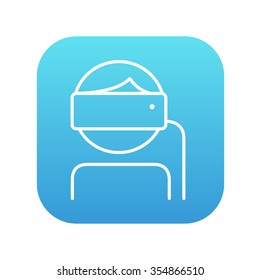 Man wearing virtual reality headset line icon for web, mobile and infographics. Vector white icon on the blue gradient square with rounded corners isolated on white background.