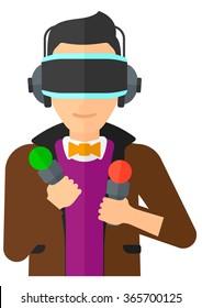 Man wearing virtual reality headset.