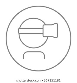 Man wearing virtual reality headset line icon.