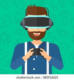 Mann mit einem Headset für virtuelle Realität.