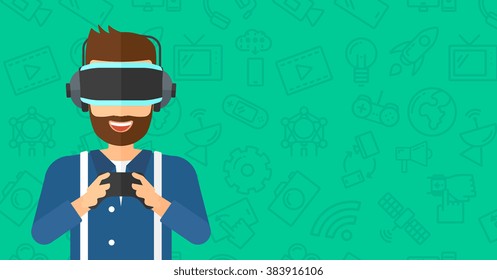 Hombre con casco de realidad virtual.
