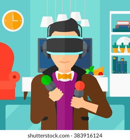 Man wearing virtual reality headset. Man wearing virtual reality headset.