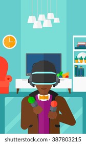 Man wearing virtual reality headset.