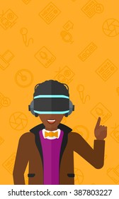 Man wearing virtual reality headset.