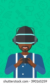 Man wearing virtual reality headset.