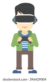 Man wearing virtual reality headset.