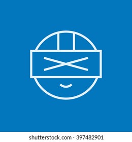 Man wearing virtual reality headset line icon.
