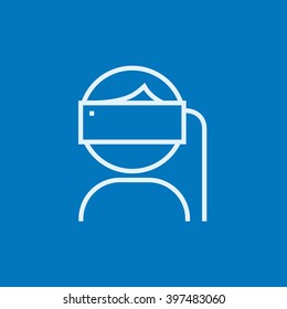 Man wearing virtual reality headset line icon.