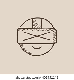Man wearing virtual reality headset sketch icon.
