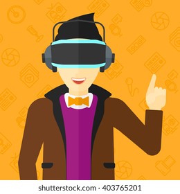 Man wearing virtual reality headset.