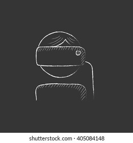 Man wearing virtual reality headset. Drawn in chalk icon.