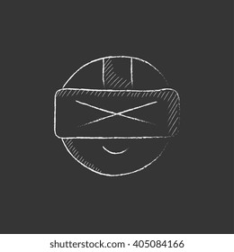 Man wearing virtual reality headset. Drawn in chalk icon.