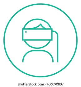 Man wearing virtual reality headset line icon.