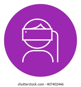 Man wearing virtual reality headset line icon.