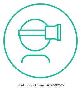 Man wearing virtual reality headset line icon.